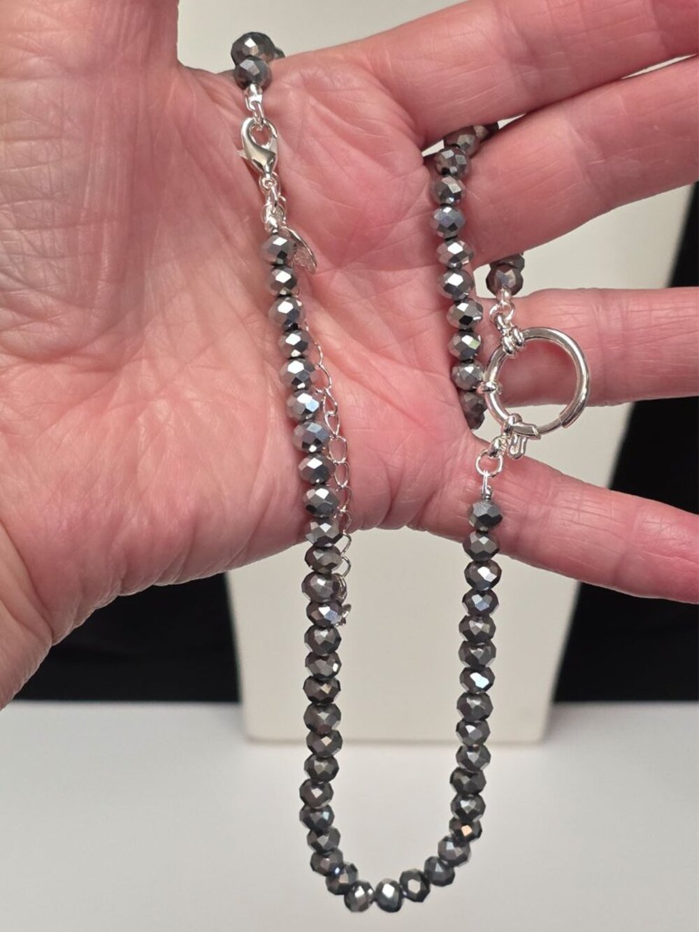 Kirks Folly Crystalized 6mm Beaded Sailor Clasp 18" CharmNecklace Light Hematite - Picture 6 of 10